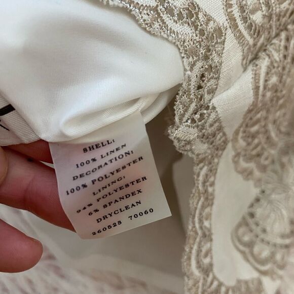 Ann Taylor Petite Linen Cream Tan Metallic Floral Embroidered Eyelet Skirt sz 4 - Picture 7 of 9